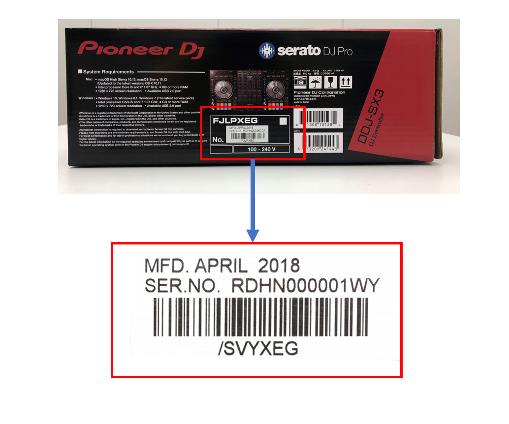 How to find the DDJ-SX3 barcode on the box 